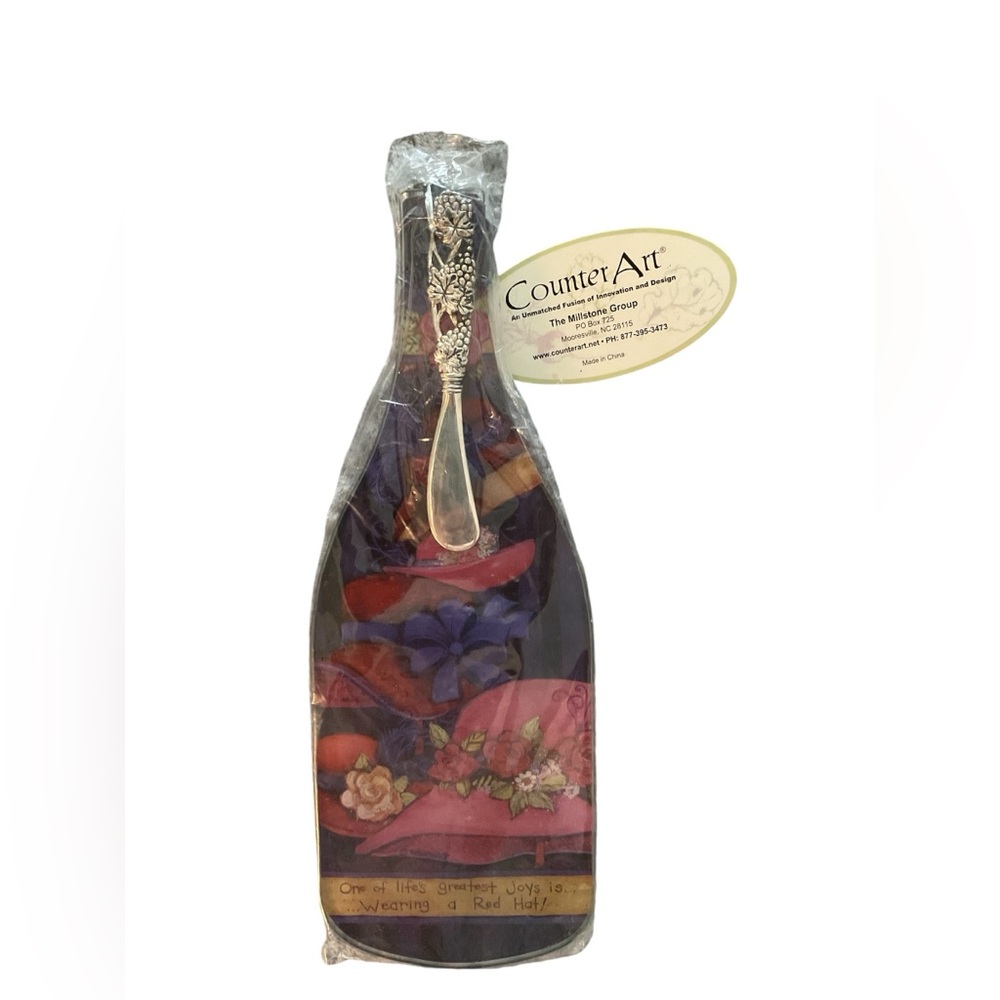 COUNTER ART Red Hat Ladies Wine Bottle Cheese Server NWOT